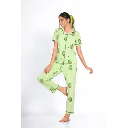 NAP STORY Green Avocado Printed Half Sleeves Shirt with Pyjama (Set of 2) image 3