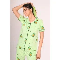 NAP STORY Green Avocado Printed Half Sleeves Shirt with Pyjama (Set of 2) image 4