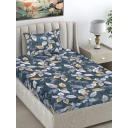 FABINALIV Grey Floral Wollen Single Bedsheet with Pillow Cover image 1