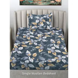 FABINALIV Grey Floral Wollen Single Bedsheet with Pillow Cover image 2