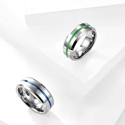 Yellow Chimes Men Set Of 2 Rhodium-Plated & Silver Toned Classic Grooved Rings-picture-18