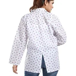 abrav Women's Floral Print Cotton Sun Coat/Summer Coat, Full Sleeves, White Pattern, Two Front Pockets image 2