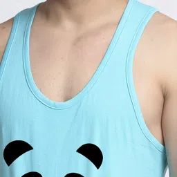 Friskers Men Turquoise Blue Printed Apple Cut Sleeveless Gym Vest-2C229-20-S image 5