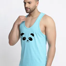 Friskers Men Turquoise Blue Printed Apple Cut Sleeveless Gym Vest-2C229-20-S image 3