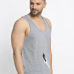 Friskers Men Grey Solid Pure Cotton Innerwear Gym Vests image 5