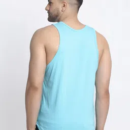 Friskers Men Turquoise Blue Printed Apple Cut Sleeveless Gym Vest-2C229-20-S image 2