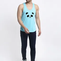 Friskers Men Turquoise Blue Printed Apple Cut Sleeveless Gym Vest-2C229-20-S image 4