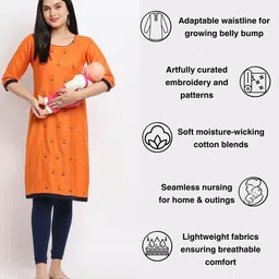 true shape Maternity Kurti for Women | Embroidered Feeding A-line Kurta with Dual Nursing Zippers in Polyester for Pre & Post Pregnancy image 2