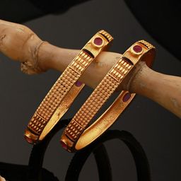 Saraf RS Jewellery Set of 2 Gold-Plated Pink Stone Studded Handcrafted Textured Bangles-picture-33