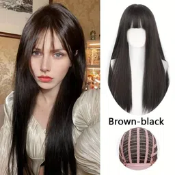 Akashkrishna Long Straight Brown Hair Wig for Women | Natural Looking Glueless Heat Resistant Hairs | Perfect for Chemo Alopecia Parties Daily Use | Lightweight & Comfortable | Includes Wig cap Comb image 2
