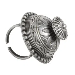 TEEJH Oxidised Silver-Plated Sanchi Stupa Adjustable Finger Ring image 5