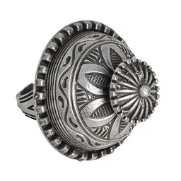 TEEJH Oxidised Silver-Plated Sanchi Stupa Adjustable Finger Ring image 3