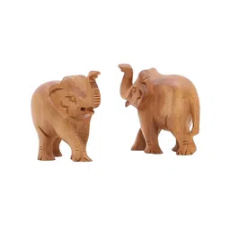 RDK Set Of 2 Beige Natural Handmade Sandalwood Elephant Showpieces image 2