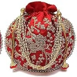 dms retail Rajasthani Look Women's Fashion Handmade Handbag Wristlets Ethnic Bridal Potli Batwa Bag Combo Pack of image 5
