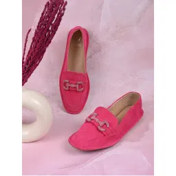 Jove Women Fuchsia Pink Solid Loafers-picture-28