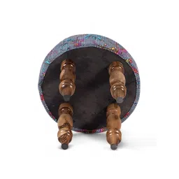 Ikiriya Roswell Sheesham Wood Mid Century Stool Grey Brid Print Kantha Teak Finish (1 Year Warranty) image 3