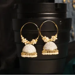 Anika's Creations Traditional Gold Plated White Jhumka and Hoop Earrings-image-29
