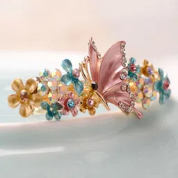 Yellow Chimes Designed Multicolor Crystal Studded French Baratte Hair Clip image 1