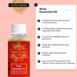 EXOTIC AROMAS Rose Essential Oil For Aromatherapy Skin & Hair 100ml image 4
