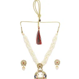 ADIVA Gold-Plated Stone-Studded & Pearl-Beaded Jewellery Set image 2