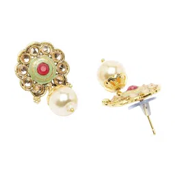 ADIVA Gold-Plated Stone-Studded & Pearl-Beaded Jewellery Set image 5