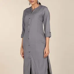 BCZ Style Band Collar Roll-Up Sleeves Kurta image 2
