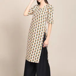 7threads KALINI Women Set Of 2 Off White & Orange Floral Printed Crepe Kurta image 5