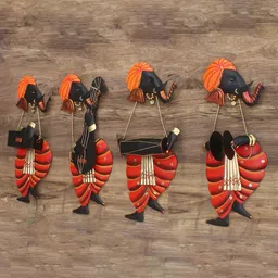 eCraftIndia Set of 4 Black & Red Handcrafted Musician Lord Ganesha Wall Decor-image-39