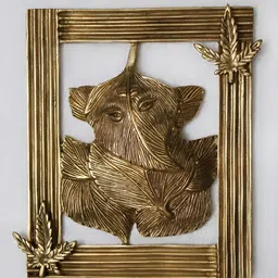 Exotic India Gold Toned Brass Leaf Ganesh Wall Hanging-image-70