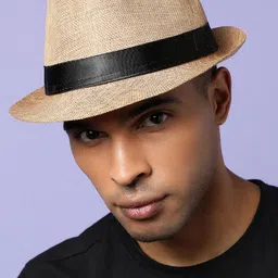 HAUTE SAUCE by Campus Sutra Beige Textured Fedora Hat image 2