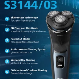 Philips Electric Shaver S3144/03 with Skin Protect Technology & Flex Head - Deep Blue image 2