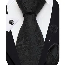 axlon Paisley Tie For Men – Formal Ties Set With Pocket Square, Cufflink & Flower Pin With Gift Box For Mens, Silk Fabric Neckties Gift Sets For Men’s (P1) image 4