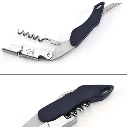 SYGA 3 in 1 Corkscrew Beer Wine Bottle Opener with Leather Cover Spring-Loaded Double Lever, Serrated Foil Cutter Barware Gear Waiter's Corkscrew of Sommeliers, Waiters, Bartenders Gift- Navy Blue image 5