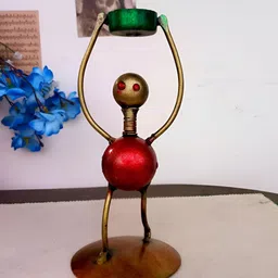 INDIA MEETS INDIA Gold Toned & Red Brass Candle Holder-picture-13