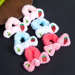 Golden Peacock Girls Set of 6 Pink & Blue Fur Ponytail Holders-picture-36