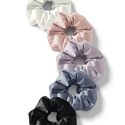 Mueras Women Lavender & Blue Set of 5 Solid Silk Satin Scrunchie-picture-32