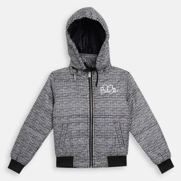 ELLE Girls Grey Melange Checked Padded Jacket with Detachable Hood-picture-40
