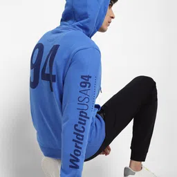 AMERICAN EAGLE OUTFITTERS Men Blue Printed Hooded Sweatshirt image 5