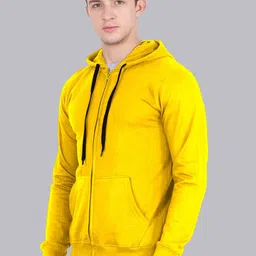 Fleximaa Men Mustard Cotton Hooded Sweatshirt image 5