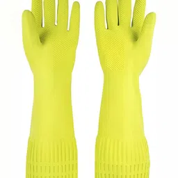 RBGIIT Lime Green 1 pair Rubber Waterproof Multi-Purpose Elbow-Length Cleaning Gloves-picture-33