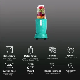 WONDERCHEF Nutri-Blend Go 400 Watt 1 Jar Mixer Grinder Blender (22000 RPM, Leakproof Design, Mint Green) image 2