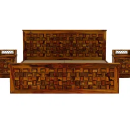 woodenmood Moglis Solid Wood King Size Bed With Drawer Storage Bed In Honey Oak Finish image 4