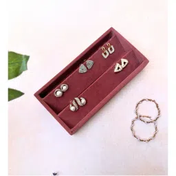 La Trove Premium Velvet Earring Studs Organizer Mini Jewellery Tray Dark pink-picture-17