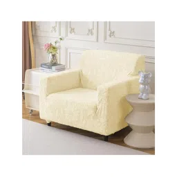 House of Quirk Stretchable Sofa Cover Soft Jacquard Camellia Fabric Slipcover Beige-picture-15