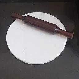 navishtha handicrafts Jaipur Art Exports Indian White Marble Roti Maker with Belan/White Marble Chakla 10 Inch Diameter (Mirror Finish White makrana Chakla with Belan) image 2