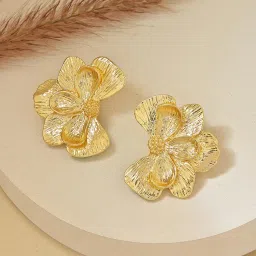 ToniQ Gold Floral Stud Earrings-image-43