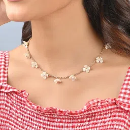 ToniQ White Floral Pearl Beads Necklace-picture-16