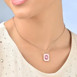 ToniQ Pink Stone Studded Pendant Necklace-image-9