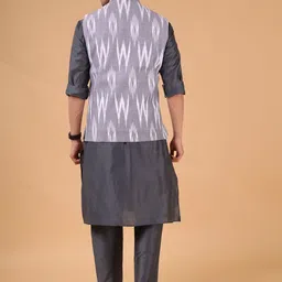 SHIWAM ETHNIX Ikat Printed Mandarin Collar Straight Kurta & Pyjamas With Nehru jacket image 5