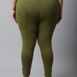 TAG 7 Women Plus Size Olive Green Solid Ankle-Length Plus Size Leggings image 3